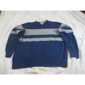 Duluth Trading Men's Large blue and gray Strongarm Cotton Crew Stripe Sweater